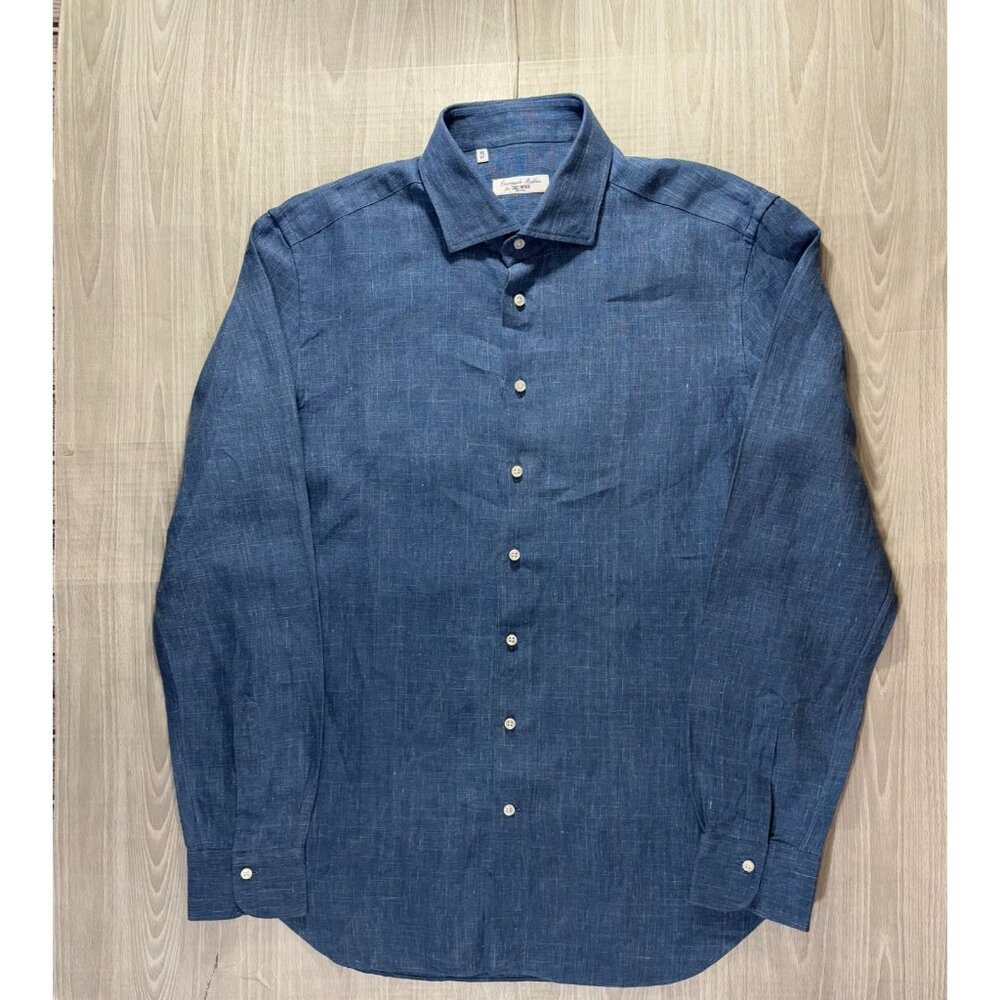 Emanuele Maffeis  Todd Snyder linen dress Shirt sz 16 color blue NWOT made Italy